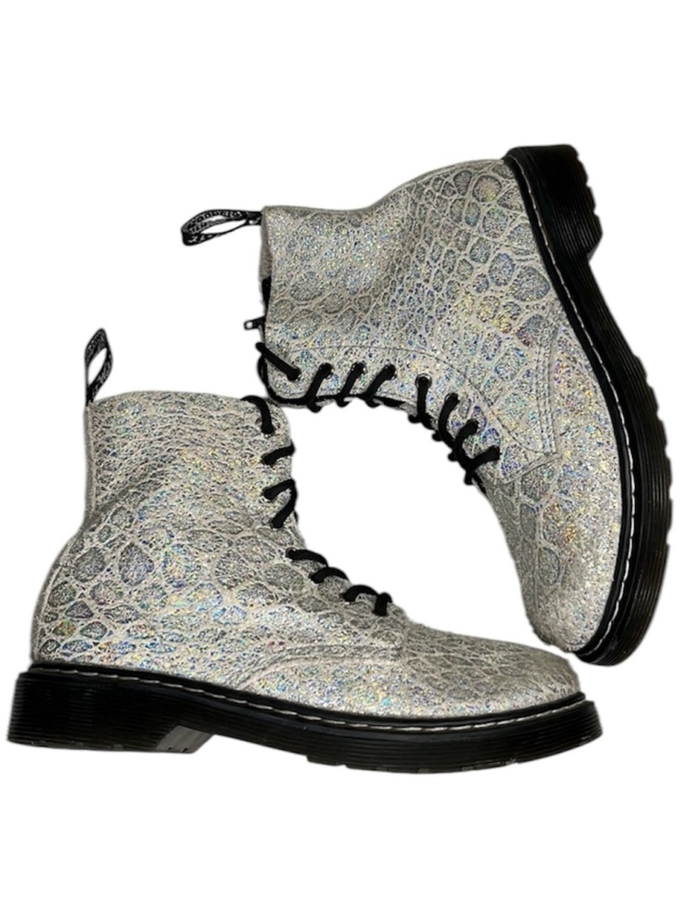 Dr Martens 1460 Paschal J Iridescent Suede Snake Print Moto/Combat Boots